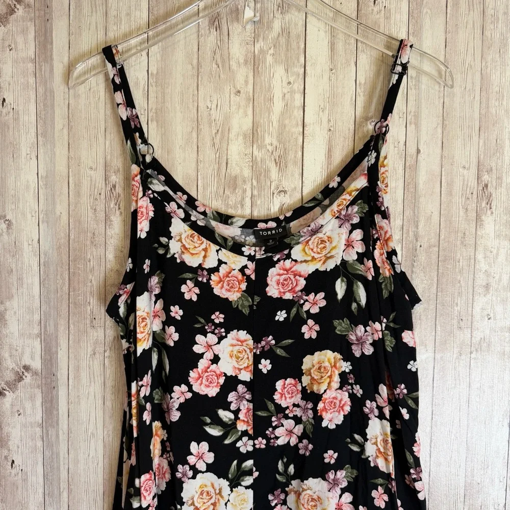 Torrid Black Floral Challis Trapeze Dress Pockets - Picture 3 of 8